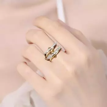 Женское кольцо, многослойное, с гальваническим покрытием, из кубического циркония, многослойное, разные размеры, ювелирные изделия из нержавеющей стали US 7 золотистый