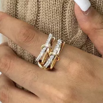 Женское кольцо, многослойное, с гальваническим покрытием, из кубического циркония, многослойное, разные размеры, ювелирные изделия из нержавеющей стали для вечеринки и свидания US 6 золотистый