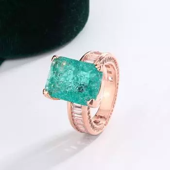 Женское кольцо, модные роскошные свадебные аксессуары, геометрические зеленые кристаллы, кубический цирконий, легкие роскошные элегантные женские ювелирные изделия, подарок 10 зелёный