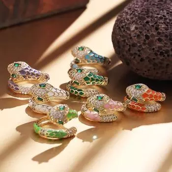 Женское кольцо на палец с регулируемым отверстием, сверкающие стразы, кольцо в форме змеи, коктейльная вечеринка чёрный