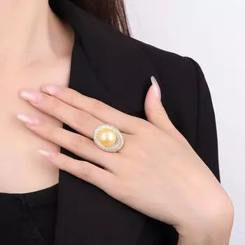 Женское кольцо Nanyang Philippine Seawater Gold Pearl Ring с инкрустацией в виде голубиного яйца и полным бриллиантом, регулируемое кольцо Vintage