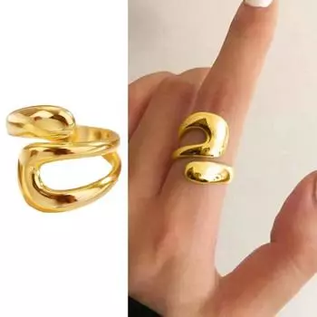 Женское кольцо, открытое регулируемое, нерегулярное, полое, из гальванической нержавеющей стали, сплошной цвет, полированный металл, подарок на день рождения золотистый