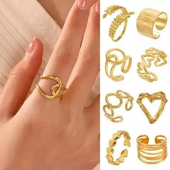 Женское кольцо, открытое, регулируемое, золотого цвета, с линией сердца, в форме креста, в форме листа, полированное в стиле хип-хоп, кольцо на палец Paty Club, женские ювелирные изделия F