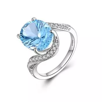 Женское кольцо овальное, 10*12 мм, вогнутая огранка, огненное кольцо 5,5 карата с натуральным небесно-голубым топазом, кольцо из стерлингового серебра 925 пробы, ювелирные изделия, подарок на вечеринку US RING SIZE:6# синий