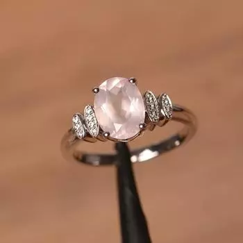 Женское кольцо овальной огранки с розовым кварцем и драгоценным камнем из стерлингового серебра 925 пробы для помолвки, юбилея и свадебной одежды 3 розовый
