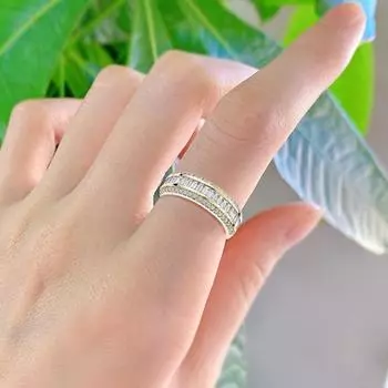 Женское кольцо, простое симметричное сверкающее трехстрочное кольцо со стразами, свадебные украшения US 9 золотистый