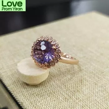 Женское кольцо S925, серебро, позолота, инкрустация аметистом, мастерство резки, легкие роскошные яркие цветы, изысканные ювелирные изделия Resizable фиолетовый