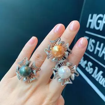 Женское кольцо с австралийским жемчугом Fritillary, модное, регулируемое кольцо на руку opening adjustable
