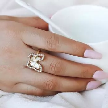 Женское кольцо с бабочками, декор, полированное, легкое, гальваническое, для выпускного вечера, кольцо на палец, кольцо на палец, женское кольцо золотистый