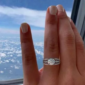 Женское кольцо с блестящими геометрическими сверкающими гальваническими огранками, круглый кубический цирконий, свадебное и помолвочное US 11