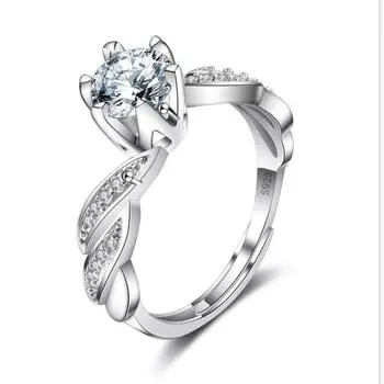 Женское кольцо с бриллиантом из серебра 925 пробы, предложение руки и сердца, обручальное кольцо, кольца для женщин, ювелирные изделия, роскошные кольца, изменяемый размер Resizable серебряный
