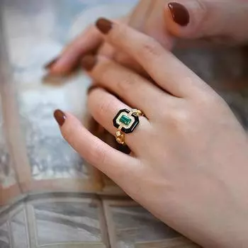 Женское кольцо с черной эмалью в винтажном стиле, уникальный французский модный дизайн, кольцо оригинального дизайна