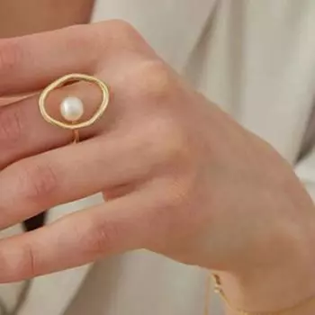 Женское кольцо с гальваническим покрытием, привлекательное золотое кольцо с искусственным жемчугом на палец, ювелирные аксессуары US 7 золотистый