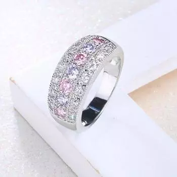 Женское кольцо с гальваническим покрытием, инкрустированное искусственным кристаллом, кольцо на палец, ювелирные аксессуары US 9 серебряный