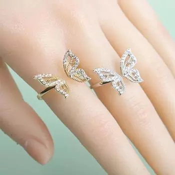 Женское кольцо с геометрическим рисунком, блестящие стразы, инкрустированные сверкающими регулируемыми отверстиями, декоративное подарочное кольцо с бабочкой серебряный