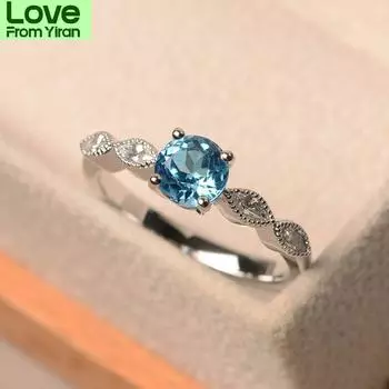 Женское кольцо с голубым цирконом из серебра 925 пробы, помолвочное свадебное кольцо, ювелирное кольцо оптом 8