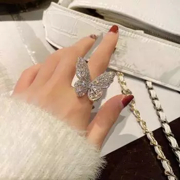 Женское кольцо с инкрустацией бабочкой и кубическим цирконием, ювелирное украшение для вечеринки, подарок розовый