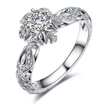 Женское кольцо с инкрустацией цветком из кубического циркония, свадебное обручальное ювелирное изделие, подарок на день рождения US 7 белый/золотистый