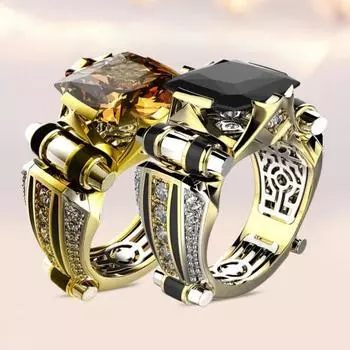 Женское кольцо с искусственным квадратным кристаллом, двухцветное, винтажное, крутое, в стиле панк, подарок, полый блестящий кубический цирконий US 7 чёрный