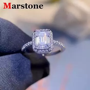 Женское кольцо с изумрудом 1 карат, муассанитом, бриллиантом D-цвета, сияющее, S925 Sterling Sliver, 18-каратное белое золото, кольца, ювелирные украшения для женщин us 5 белый