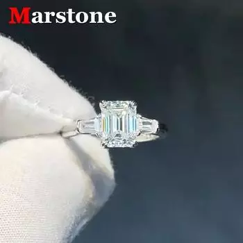 Женское кольцо с изумрудом 2CT Moissanite Diamond D Color S925 Sliver 18K White Gold Royal Blue Rings Fine Jewelry for Women us 5 белый
