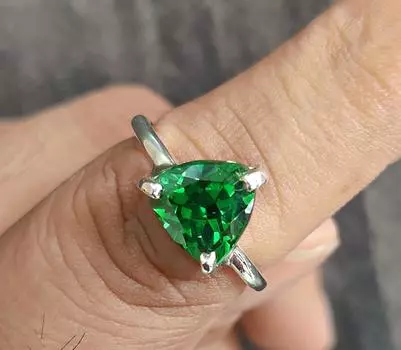 Женское кольцо с изумрудом, эффектное кольцо, твердое серебро 925 пробы, драгоценный камень треугольной формы, зеленый цвет, украшения ручной работы в стиле бохо 4.5