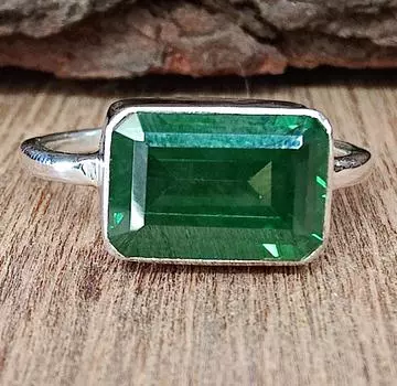 Женское кольцо с изумрудом, зеленый драгоценный камень 925, твердое серебро, украшения ручной работы, эффектное кольцо в стиле бохо, подарок для нее 4.5