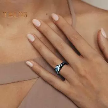 Женское кольцо с кубическим цирконием, полированный сплав, кольцо на годовщину, предложение, вечеринка, коктейль, свадьба, банкет, ювелирные изделия на палец US 7 светло-синий