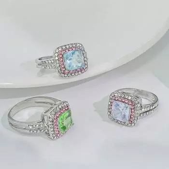 Женское кольцо с квадратным цирконием, ювелирные изделия, блестящие стразы, кольцо на палец US 8 зелёный