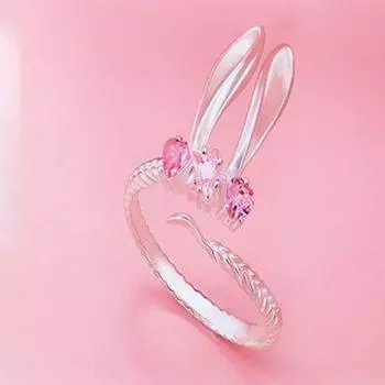Женское кольцо с милым милым подарком на День святого Валентина с розовым горным хрусталем и встроенным кроликом на палец