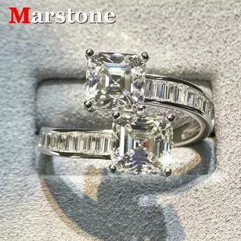Женское кольцо с муассанитом 2 карата Asscher Diamond D Color S925 Sterling Sliver 18K White Gold Square Rings Fine Jewelry for Women us 5-6 белый
