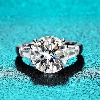 Женское кольцо с муассанитом из белого золота 5 карат, классическое обручальное кольцо из 100% серебра S925 с четырьмя когтями, обручальное кольцо с двойным ореолом 4.75