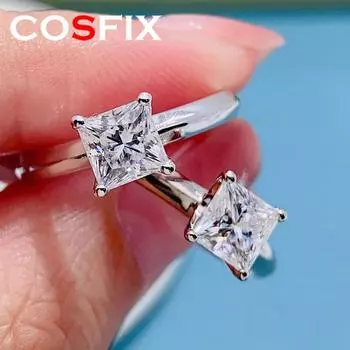 Женское кольцо с муассанитом огранки «Принцесса» 1-3 карата, обручальное кольцо с бриллиантами, серебряные кольца, кольца с муассанитом для женщин, роскошные женские кольца 6789