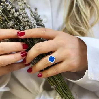 Женское кольцо с опаловым камнем ручной работы с моделью клевера, свадебные помолвочные подарки на день Святого Валентина, женское кольцо с голубым камнем, твердое серебро 925 пробы