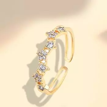 Женское кольцо с регулируемым открытием, геометрический сверкающий универсальный вариант, декоративная звезда, полное предложение со стразами