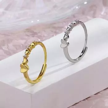 Женское кольцо с регулируемым отверстием, дизайн, блестящие стразы, инкрустированные геометрическим декоративным сердечком, кольцо на палец с любовью серебряный