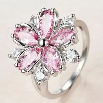 Женское кольцо с розовым цирконием и цветком вишни, серебряное кольцо 6 розовый