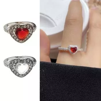 Женское кольцо с сердечком из кубического циркония, полированное сплавное обручальное кольцо на День святого Валентина, подарок на годовщину для леди US 11 красный
