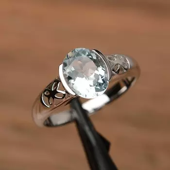 Женское кольцо с синим аквамарином и драгоценным камнем овальной огранки, стерлинговое серебро 925 пробы, мартовский камень, обещание, кольцо для ношения на годовщину свадьбы 3 синий