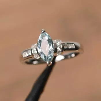 Женское кольцо с синим аквамарином и драгоценным камнем маркизы огранки, стерлинговое серебро 925 пробы, мартовский камень, обещание, кольцо для ношения на годовщину свадьбы 3 синий