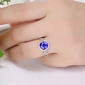 Женское кольцо с синим цирконием, обручальное кольцо, модное серебряное кольцо-цепочка для вечеринки, классические обручальные кольца для женщин 7