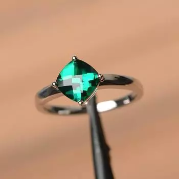 Женское кольцо с зеленым изумрудом и драгоценным камнем в форме подушки, камень для рождения, серебро 925 пробы, юбилейное, обручальное кольцо 3 зелёный