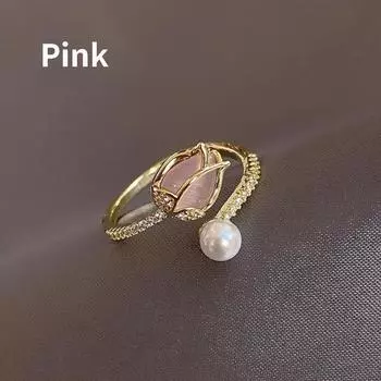 Женское кольцо с жемчугом в виде тюльпана, модное, темпераментное, открытое кольцо, элегантные ювелирные изделия ADM розовый