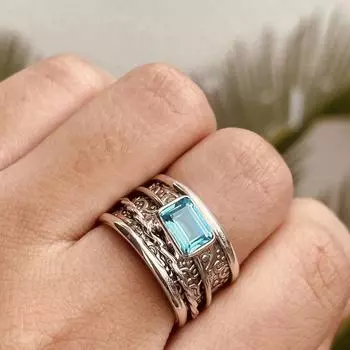 Женское кольцо Sanjie European & American Aquamarine Ring - Универсальное ювелирное украшение для подиума number 11 аквамарин