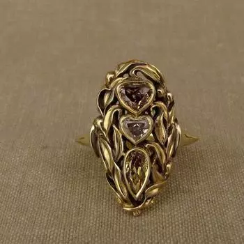 Женское кольцо Sanjie Retro Floral с драгоценным камнем цвета шампанского в форме сердца number 6