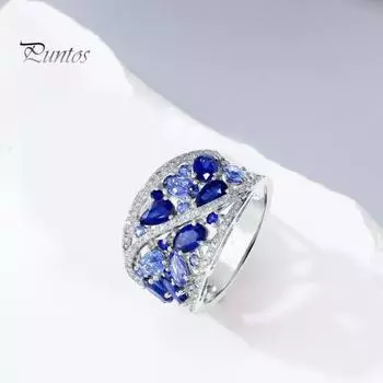 Женское кольцо, широкое, синее, коктейльное кольцо в форме капли воды, медное, многогранное, с кубическим цирконием, ювелирное украшение на годовщину свадьбы US 6 синий