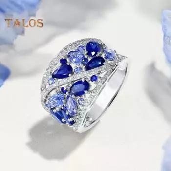 Женское кольцо, широкое, синее, коктейльное кольцо в форме капли воды, медное, многогранное, с кубическим цирконием, ювелирное украшение на годовщину свадьбы US 6 синий