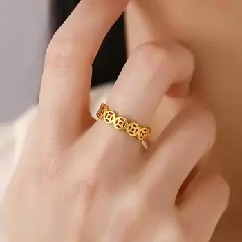 Женское кольцо-талисман с надписью «Ловец денег», винтажное полое кольцо из нержавеющей стали, кольца фен-шуй, ювелирные аксессуары