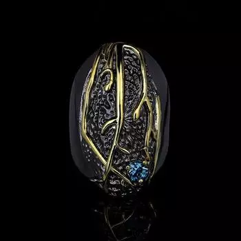 Женское кольцо в стиле ретро в стиле панк, кольцо с узором в виде ракушки, ювелирное кольцо с синим цирконом, ювелирное изделие из черного золота, свадебное кольцо для невесты 6 чёрный