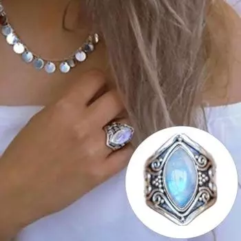 Женское кольцо, винтажное гладкое овальное каменное блестящее изысканное кольцо на палец US 9 серебряный